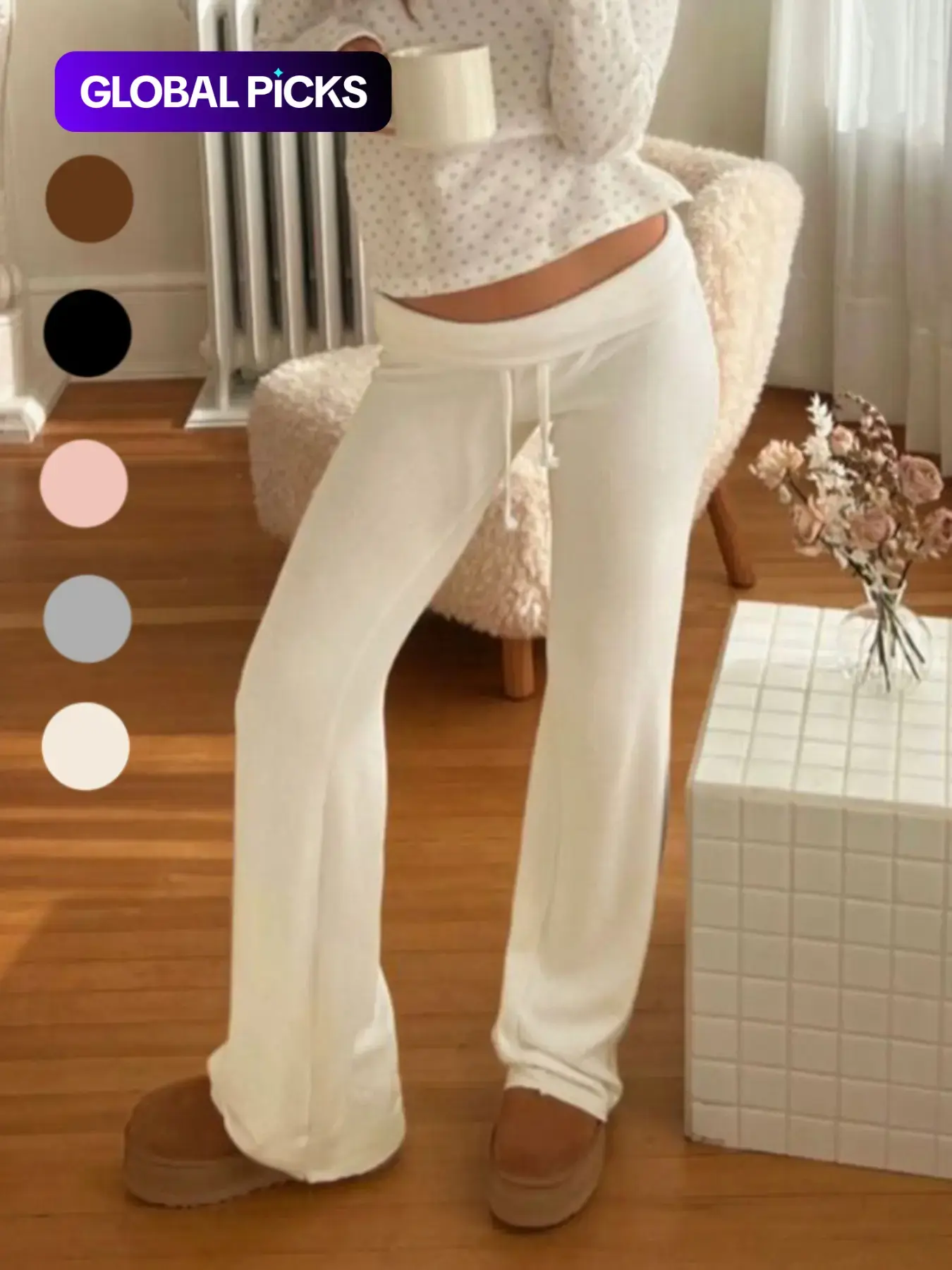 Women's Solid Drawstring Adjustable Foldover Waist Straight Leg Pants, Pants for Women, Fashion Casual Drop Waist Trousers For Daily Outdoor Wear, Women's Bottoms