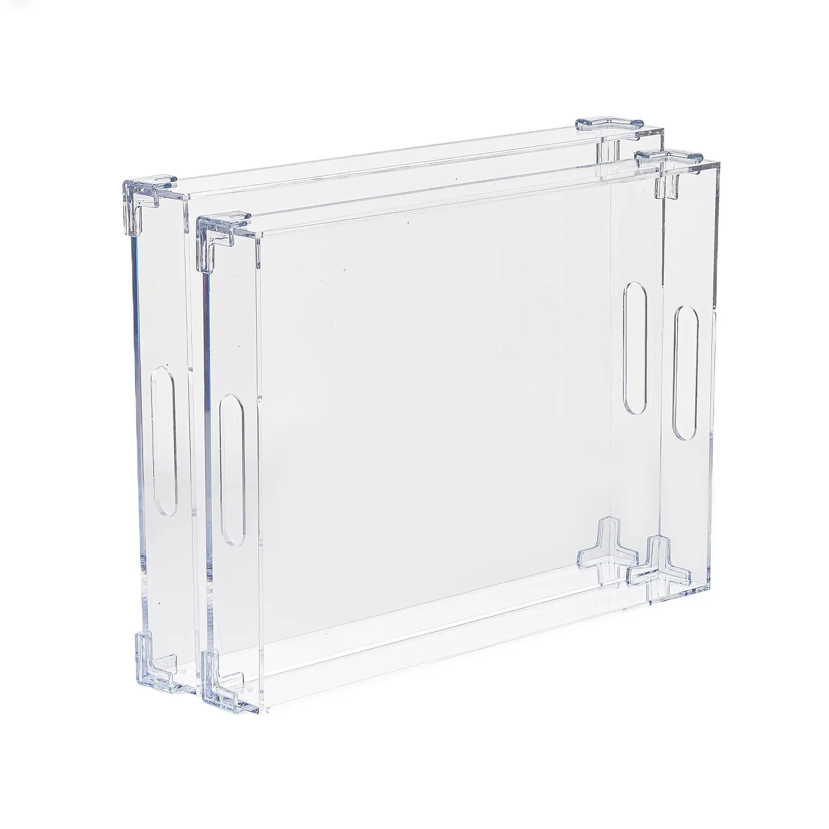 Garvee Modern Clear Acrylic Serving Trays with Handles - Set of 2 Large 16" x 12" Platters - Durable Food and Drink Trays for Kitchen, Dining Table, Parties, Entertaining