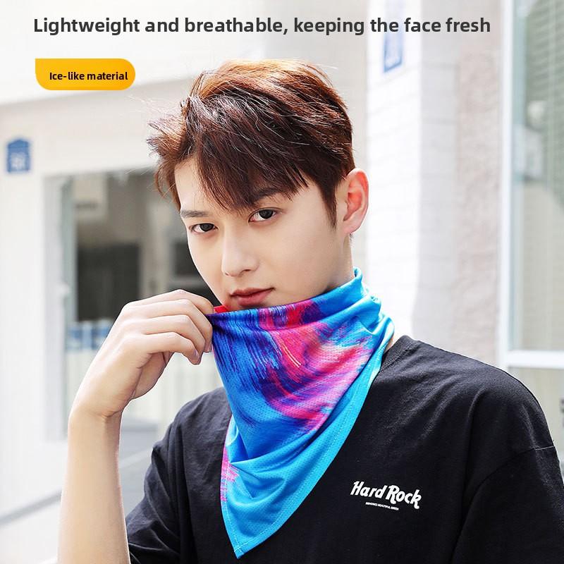 Ice silk ear mask triangular towel neck cover mesh sun protection outdoor cycling fishing windproof scarf men's and women's face towels summer Warm Compression Knee