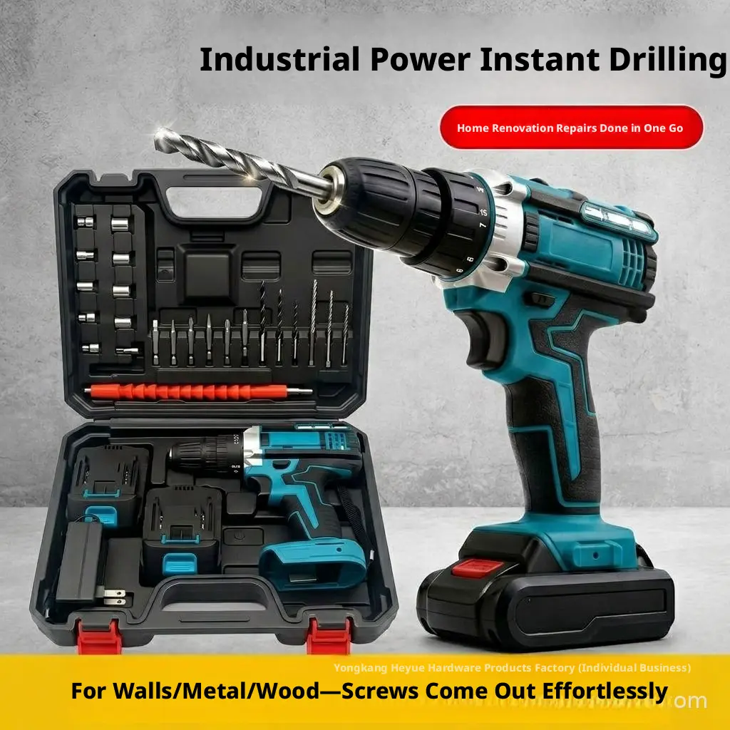 21V Cordless Impact Drill Set - Blue Rechargeable Power Drill with 2 Batteries, Charger, Bits for Wood, Metal Drilling, Household Users' Home DIY Repairs