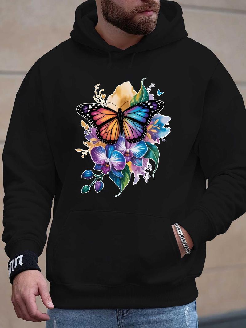 Women's Bright Yellow Butterfly Floral Print Hoodie - Long Sleeve Hooded for Fall Winter - Casual Streetwear Gift - Trendy Cozy Fashion - Floral Hooded Sweater - Bee Rose Hummingbird Design