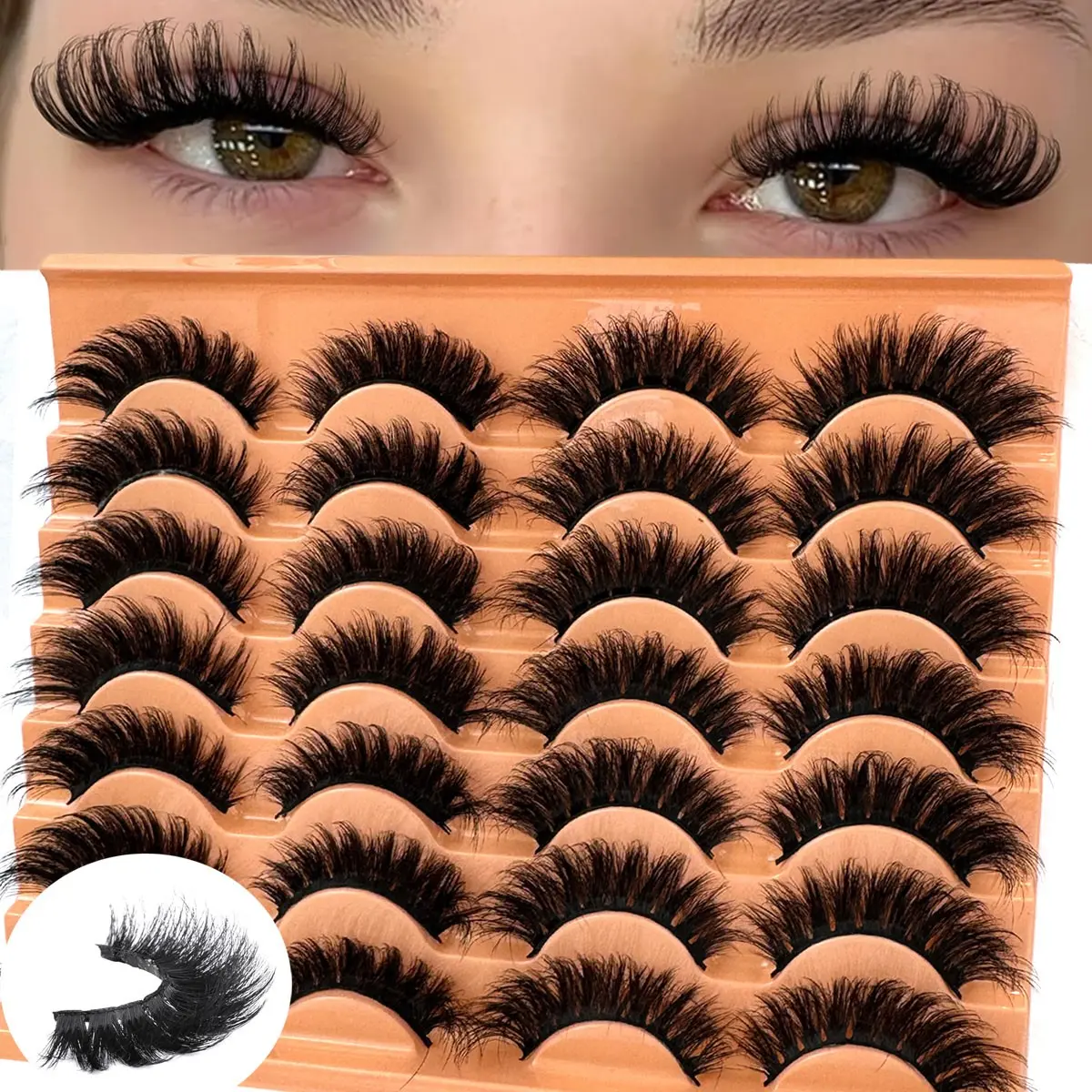 14 pairs of 3D mixed fluffy artificial mink eyelashes, slim false eyelashes, thick false eyelashes, curly false eyelashes, Volume fluffy lashes, cat eyelashes, suitable for holiday parties and science popularization comics