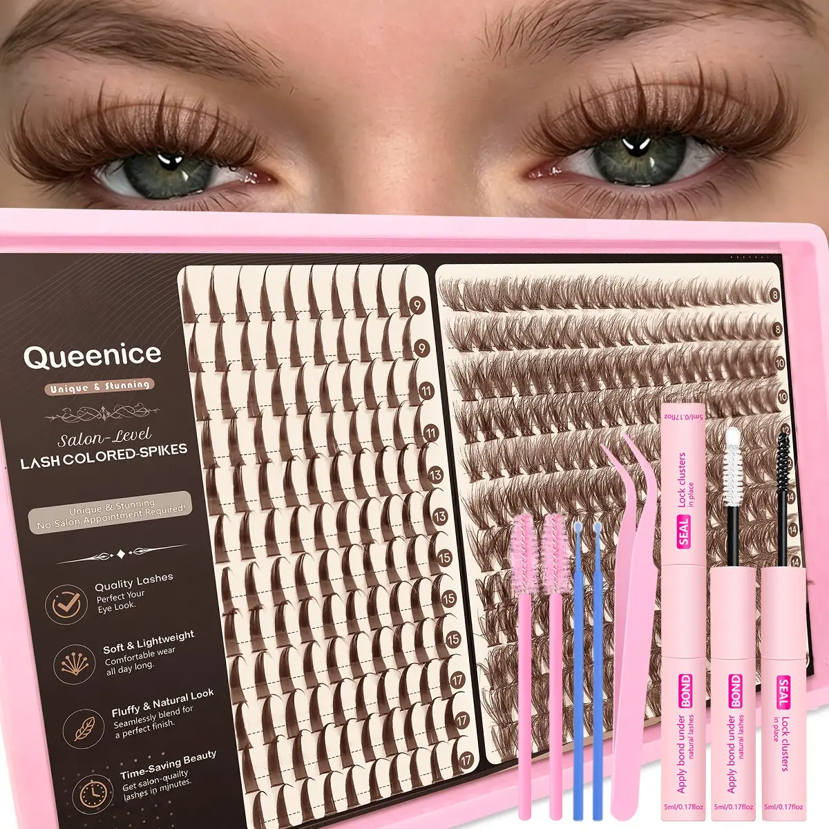 Caramel color Manga Lash Clusters With Spikes Wispy Eyelashes Natural Cluster Eyelash Extensions,Brown False Lashes Clusters, D-Curly,Individual Lashes Extension DIY Daily Anime &Fox Eye &Spiky Lash Clusters Lash Extension Makeup