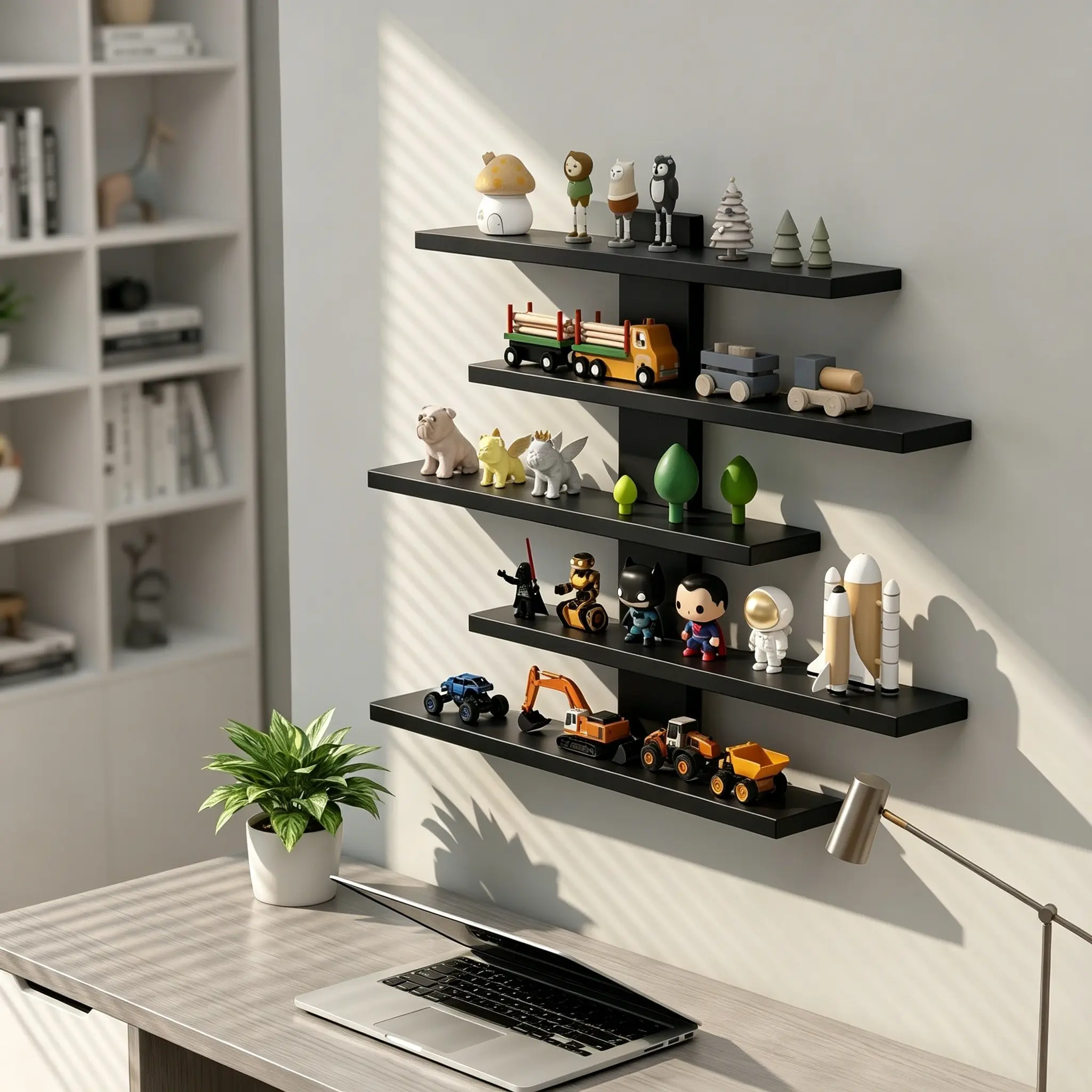 5-Tier Vertical Wall-Mounted Floating Shelf, Space-Saving Organizer for Keys, Diffusers, Figurines, Entryway, Living Room, Bedroom, Bathroom