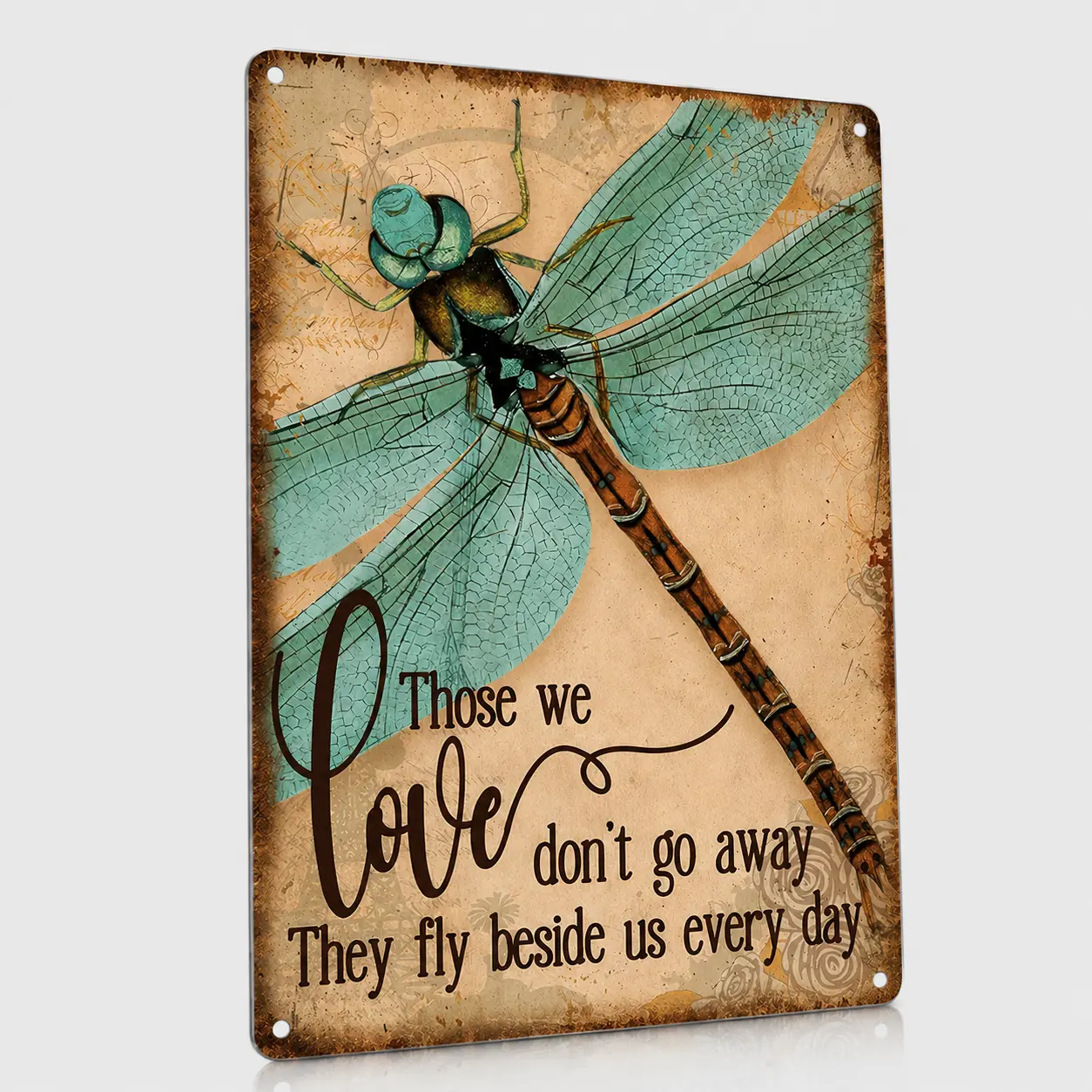 Retro Dragonfly Waterproof Metal Tin Sign - "Those We Love Don't Go Away" Rustic Farmhouse Wall Decor, Sympathy Memorial Gift Plaque for Living Room, Bedroom, Home Decor, 8x12 in, Sympathy Gift