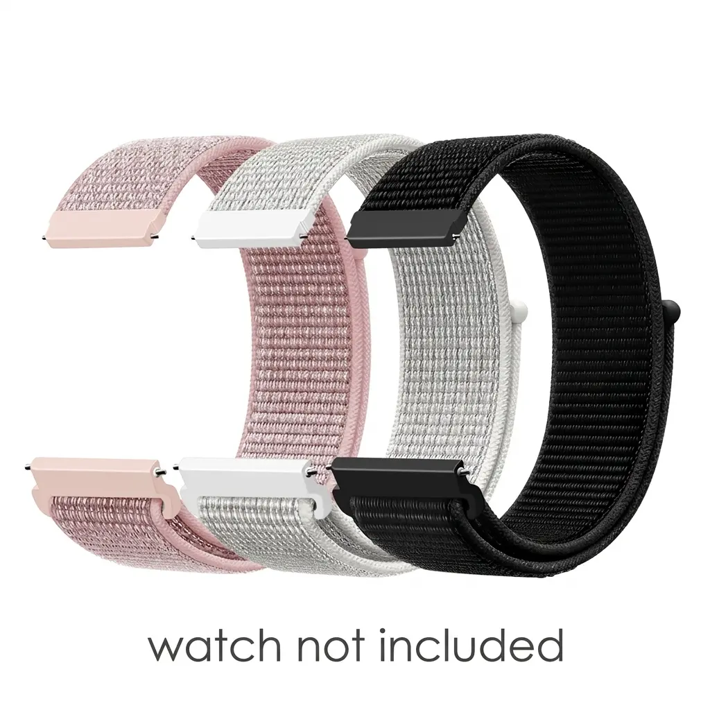 3-Pack Sporty Nylon Watch Straps (20mm/22mm), Quick-Release Design, Soft Fabric Material, Lightweight Straps, Adjustable Replacement Bands, Unisex, Fashionable Watch Accessories (Band Only)