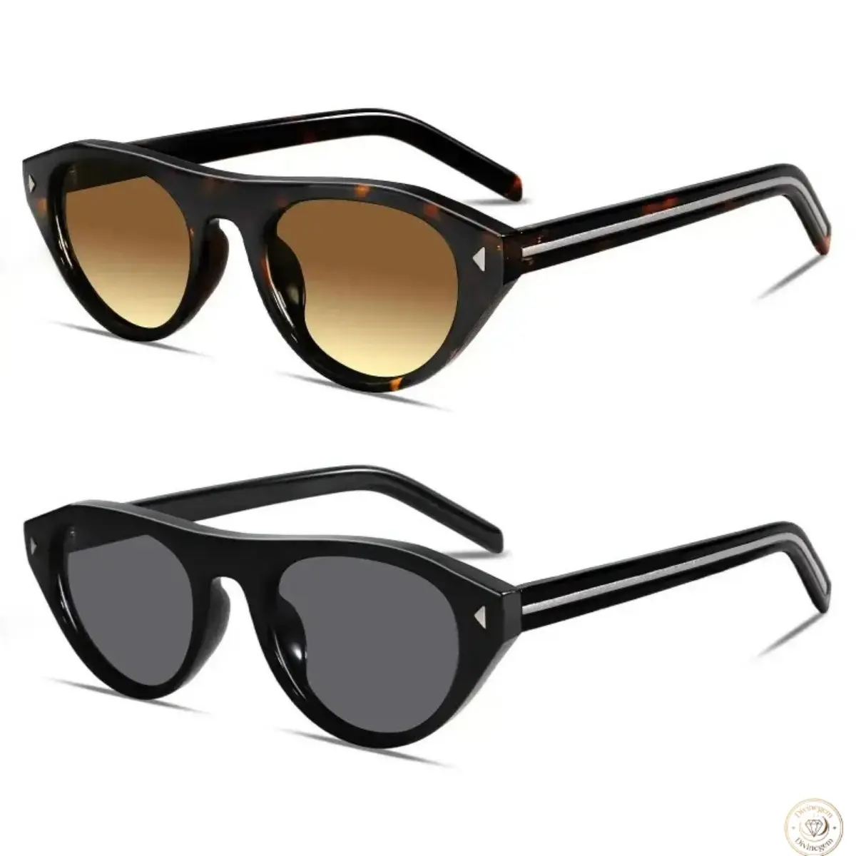 2pcs Retro Cat‑Eye Oval Sunglasses For Women, UV400 Protection PC Lens Fashion Shades, Lightweight Plastic Frame Eyewear For Driving, Beach Trips, Daily Outings And Street Styling
