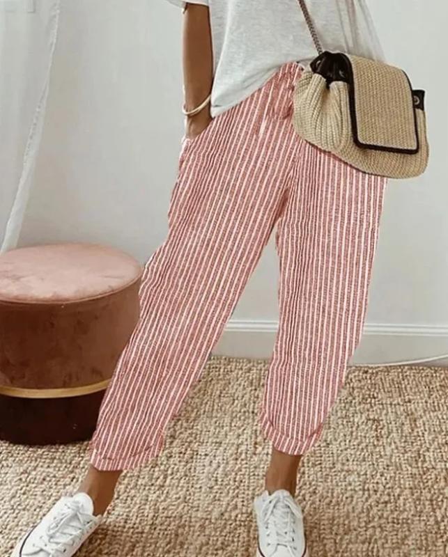 Aria Muse 2026 spring and summer hot fashion Japanese and Korean casual loose striped drawstring elastic waist casual pants