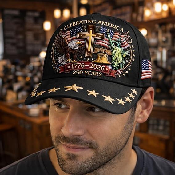 5PCS 1776-2026 US 250th Anniversary Vintage Dad Caps |   Patriotic Flag & Cross Print Baseball Hats for Men & Women