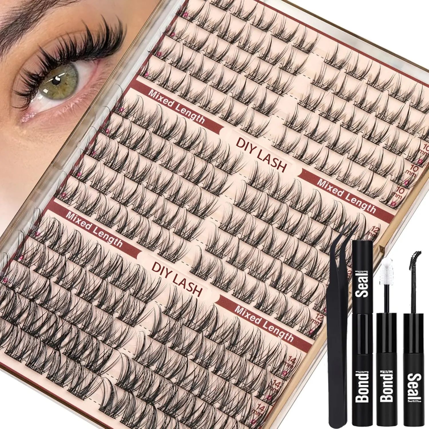 180 Pcs Natural Mouse Style Eyelashes, Lash Clusters, Soft Comfortable, D Curl, Mixed Length, DIY with Glue and Tweezers, Eyelash Set