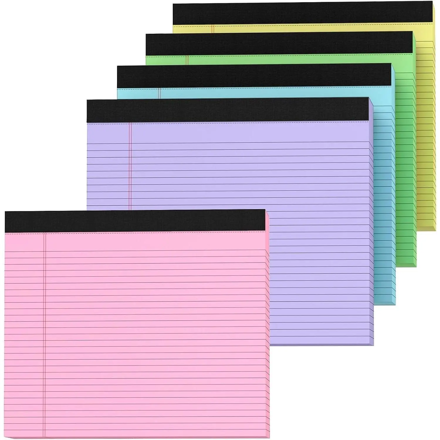 5 Pack 11" x 9.5" Legal Pads College Ruled Colored Writing Pads Perforated 80GSM 30 Sheets Lined Paper Pads for School, Home, Office