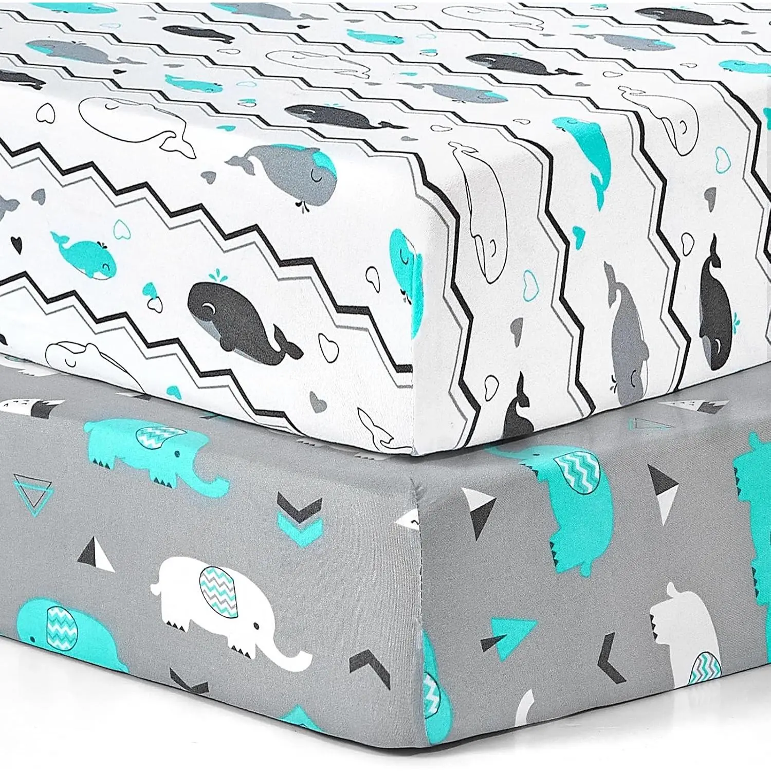 Baby ted Crib Sheets: Kid Crib Sheets - Set of 2  Toddler Standard Size Crib Mattress  Boys and Girls - Jersey Knit Crib Bed Sheets Elephant Whale