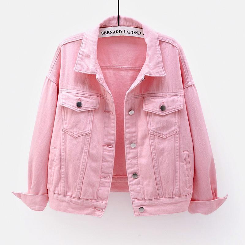 2026 New Women's Short Loose Long Sleeve Jacket Colorful Plus Size Denim Womenswear Coats Tops Comfort Outerwear Casual Batwing Collar Fitted Collared Pink com frts or bet Basic MinimalistGift(Sheets)