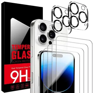 iPhone 15 Pro Max Tempered Glass Film Set (4+2 Pcs) - 9H Scratch Resistance, Anti-Fingerprint, Transparent Screen & Lens Protectors, Easy Installation, Phone Accessories for Full Protection