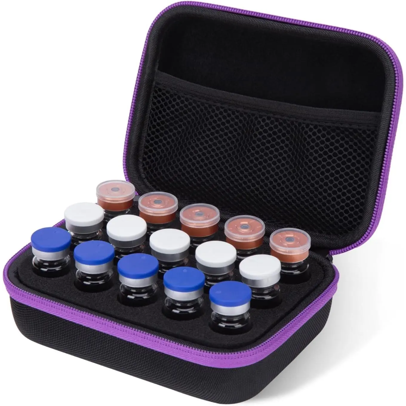 15-Slot EVA Peptide & Insulin Vial Hard Storage Case, Adjustable Shockproof Compact Zipper Protector, Portable Home & Travel Organizer Fridge Bag (Only Case)