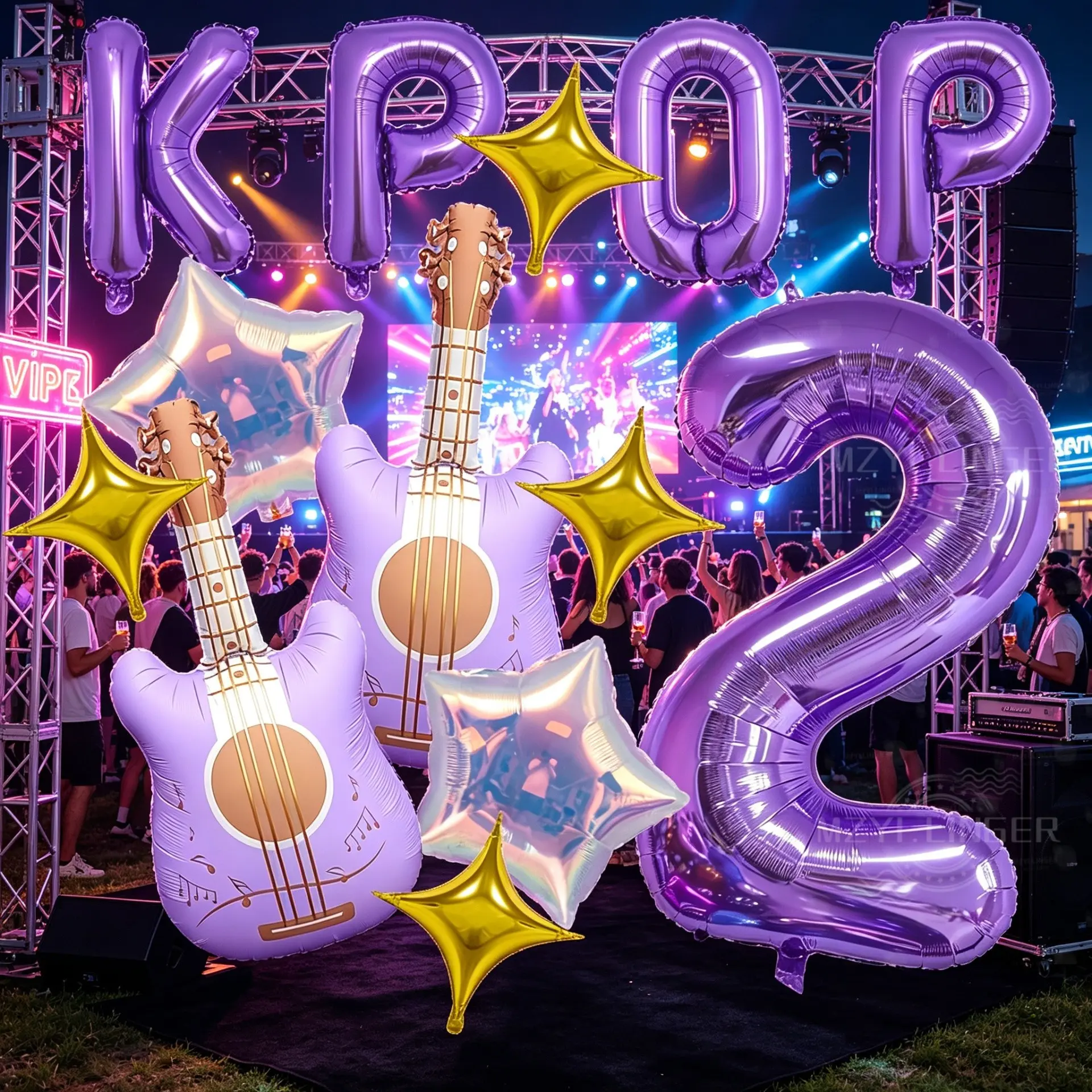 13-Piece K-Pop Birthday Party Decor Set, Letter Banner, Number Balloons, Guitar, Star Balloons, Music Theme Party Supplies