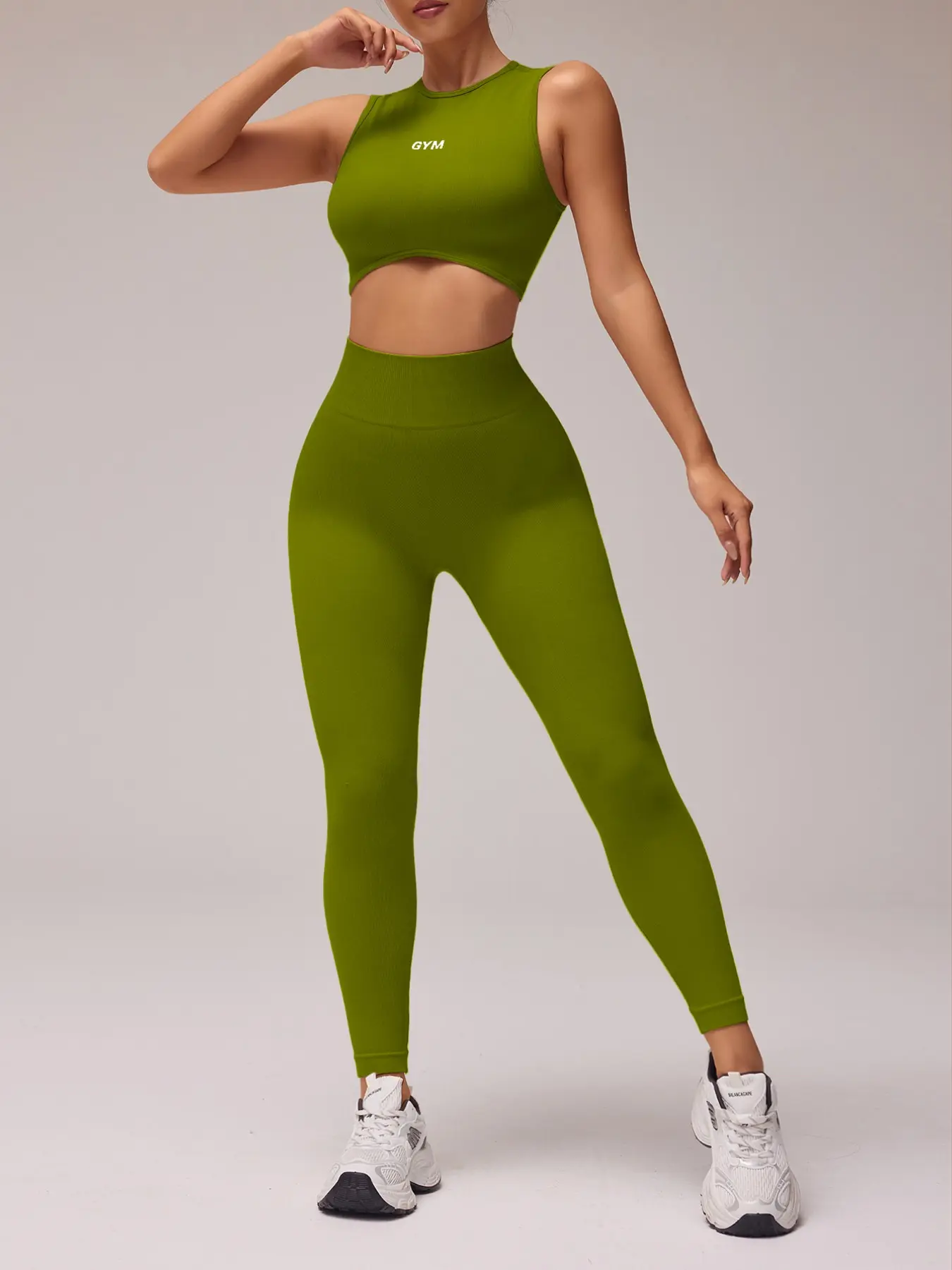 Women's Seamless Sporty Suit, Crop Top + High-Waisted Yoga Pants, Breathable Stretch Fabric, Ideal for Gym, Running, Daily Wear, Seamless Workout Set