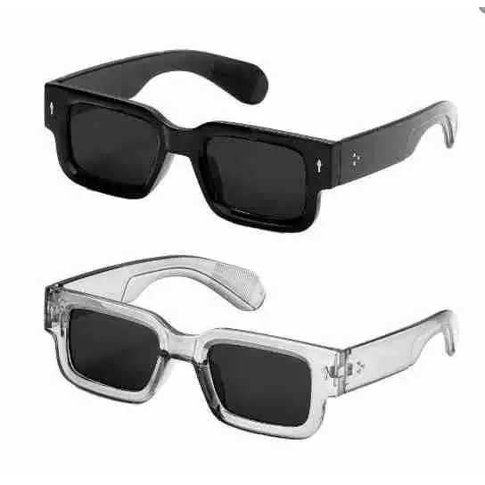 2 Pack Mens Square Sunglasses - Full Rim Nylon UV400 Shades, Lightweight Everyday Glasses for Outdoor Wear