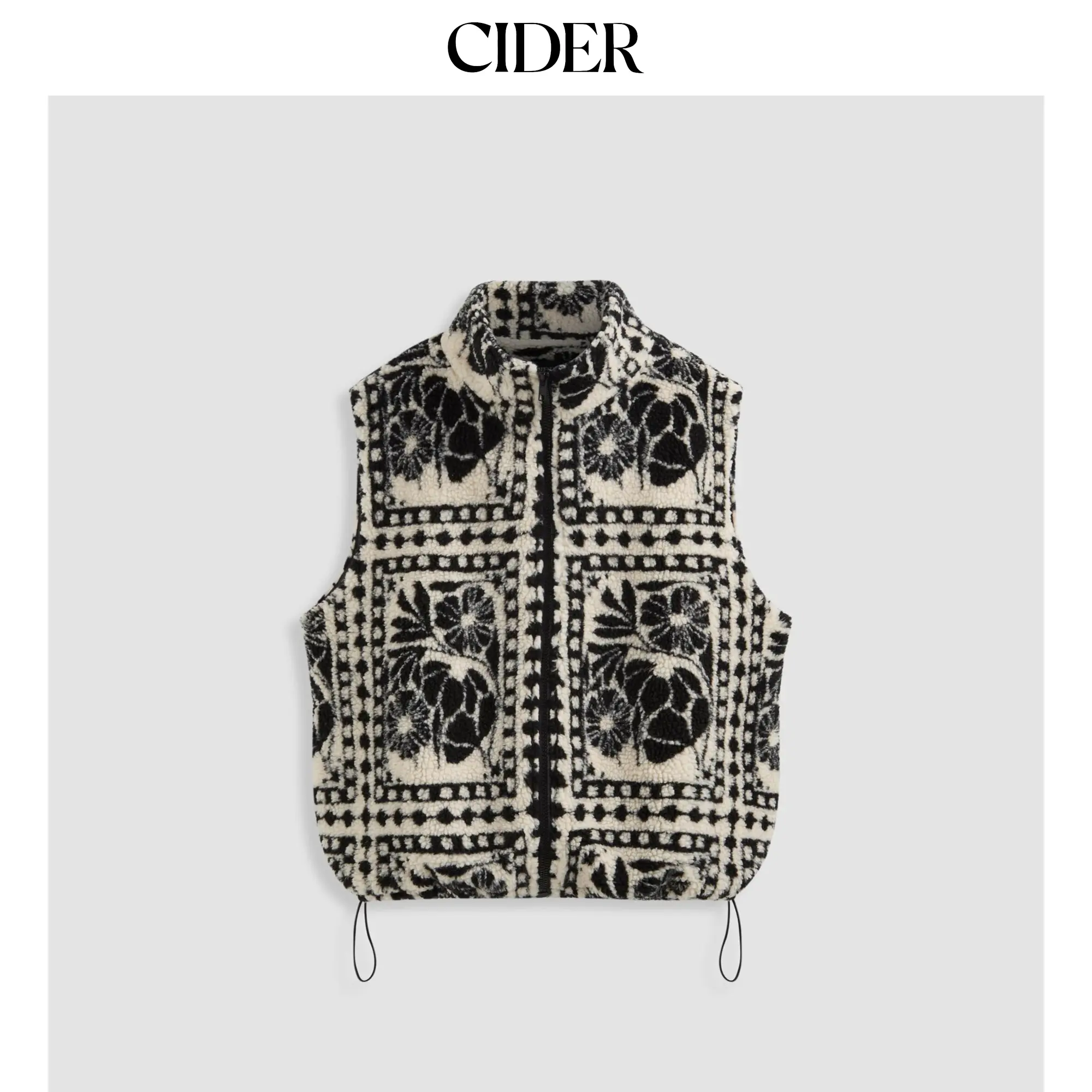 Cider Fleece Funnel Neck Floral Oversized Jacket Vest