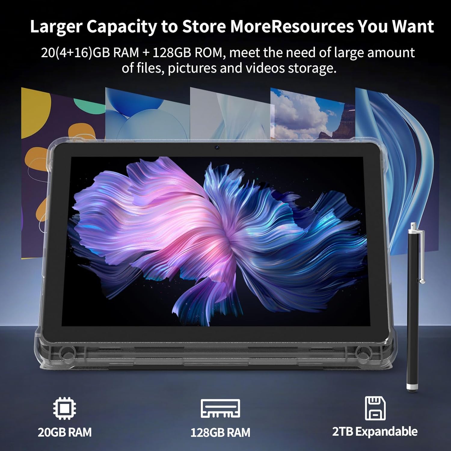 SUNDAY MIRTH Android 15 Tablet 10 inch Tablets, 20GB RAM 128GB ROM 2TB Expand, 2.0Ghz CPU Quad-Core Processor Tablet PC with Case and Stylus, 5G WiFi6, BT5.0, 6000mAh , Dual Camera, Widevine L1, GMS, Black