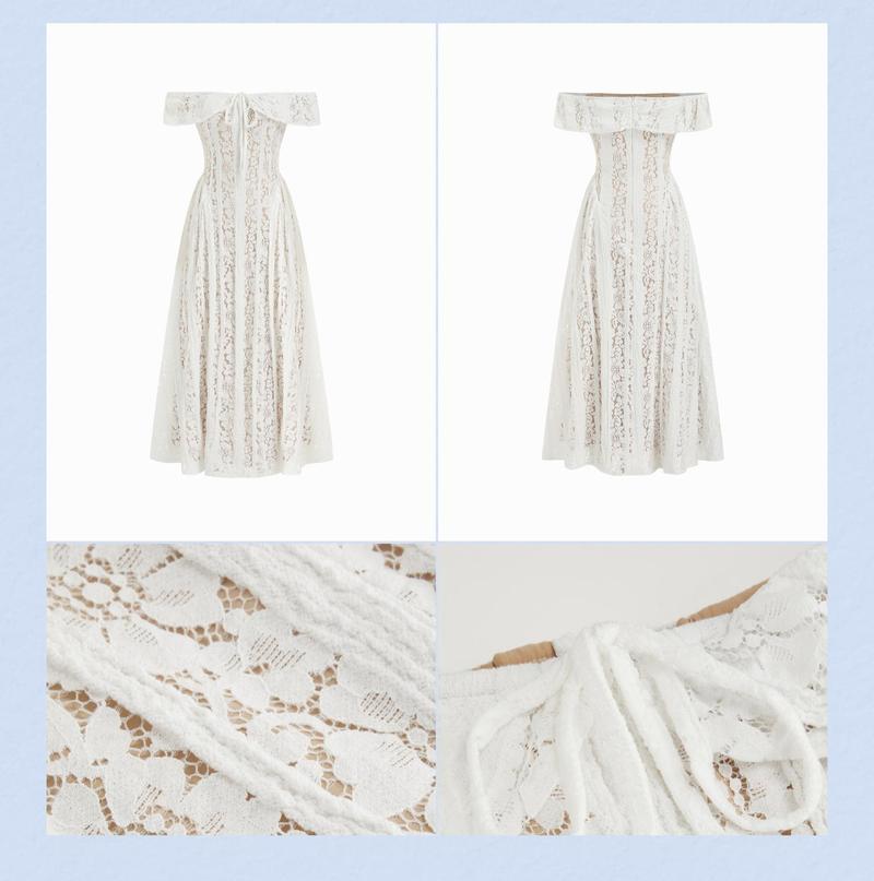 Cider Lace Off-Shoulder Knotted Flared Maxi Dress