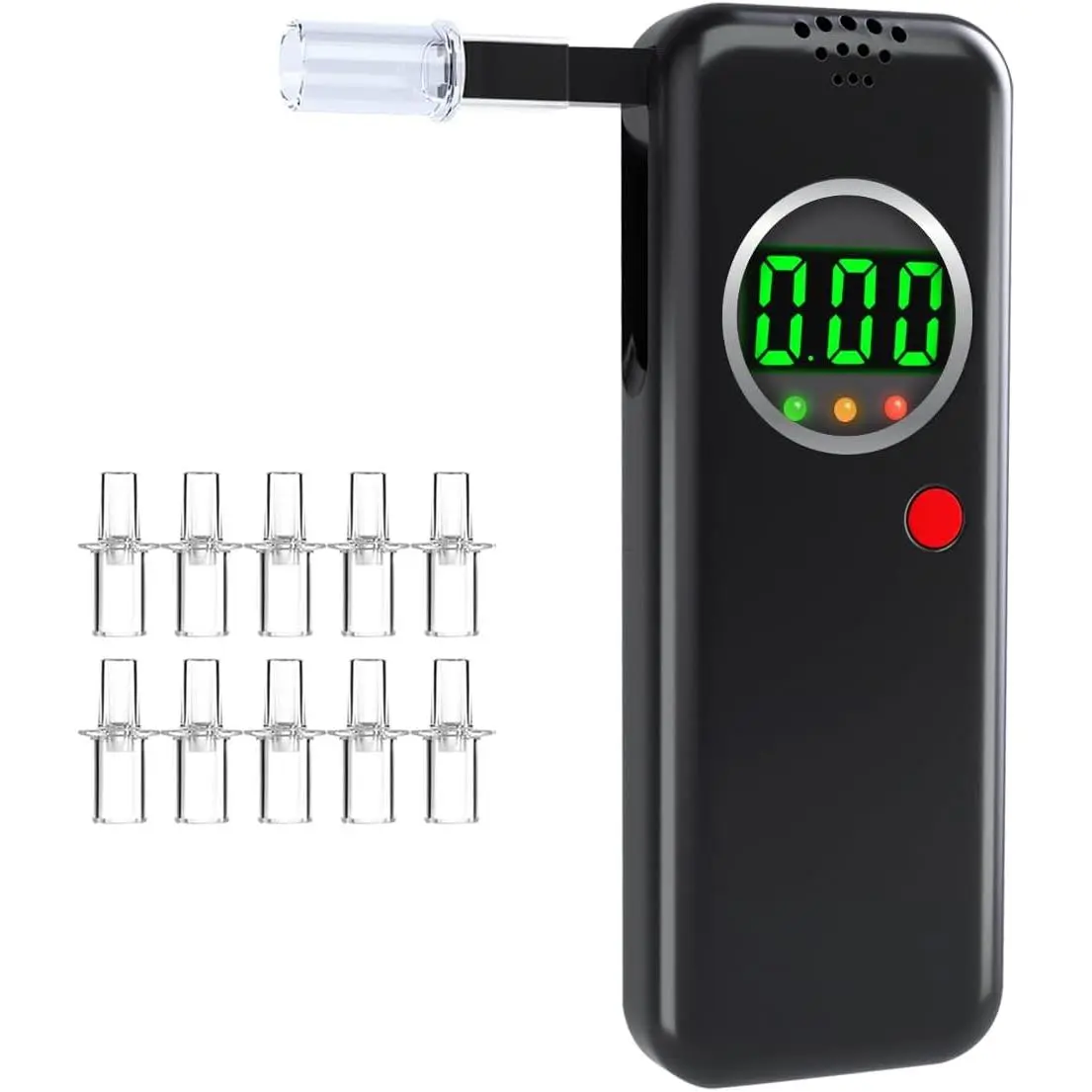 Alcohol Tester with LCD Digital Display, 10 Mouthpieces for Home and Party Use (Black)
