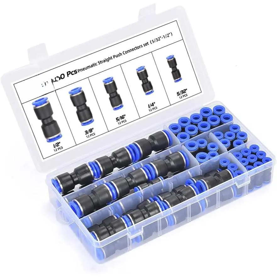 60Pcs Quick Connect Air Hose tings 5/32 1/4 5/16 3/8 1/2 inch Quick Release Pneumatic Push to Connect tings Kit Air Line tings  5/32 1/4 5/16 3/8 1/2 inch Tube New model