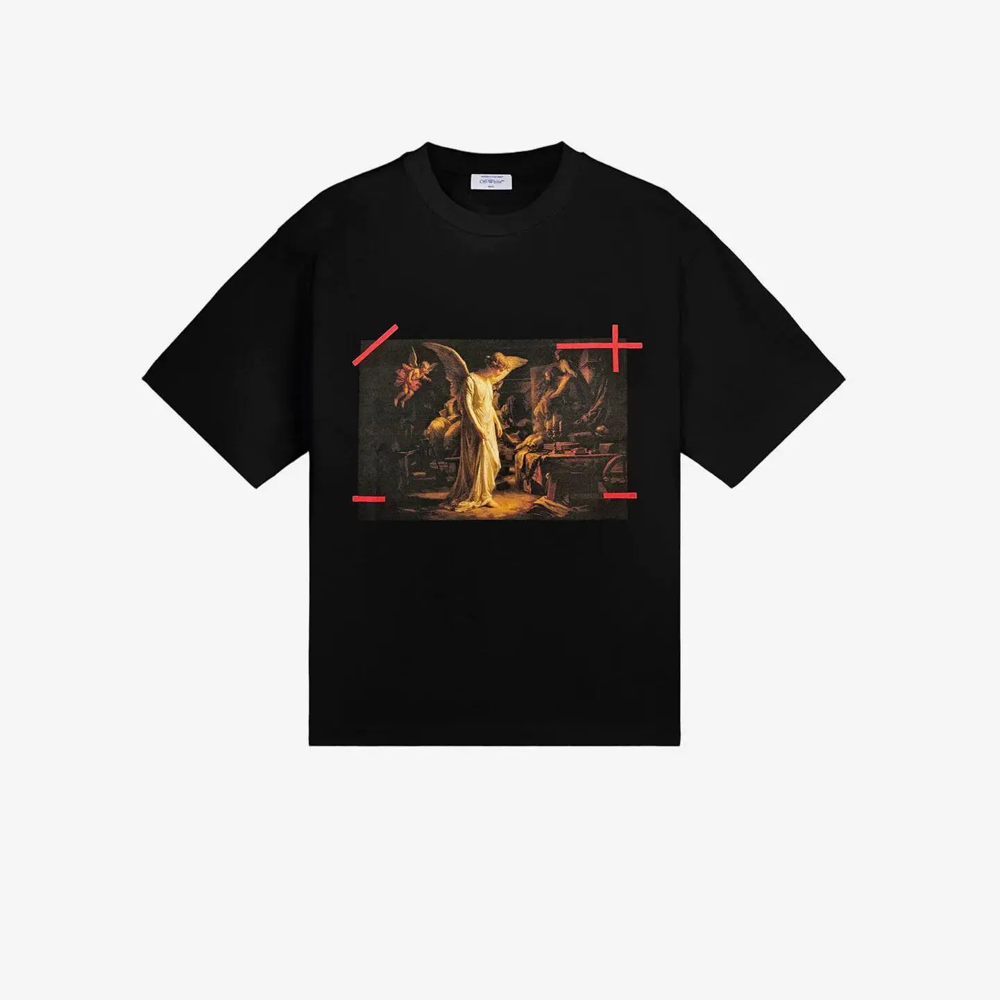 Vintage Baroque Angel Oil Painting Graphic T-Shirt Short Sleeve, Trendy Streetwear Shirt, Classical Dark Art Red Frame Mark Print Oversized Cotton Graphic Tees Gothic Trendy Streetwear Shirt Dark Academia Unisex Tee