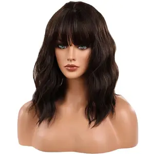 Bobo Short Wavy Curly Wig with Air Bangs Realistic Medium Length