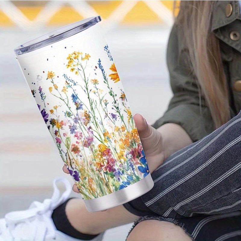 1pc, 20oz "Lively Meadow Blossoms" Theme Water Cup, Large Capacity Car Cup, Double-layered Insulated Water Cup, "Spring's Symphony" Theme Water Cup, Holiday Gift Water Cup, Birthday Gift, The Best Gift for Teachers, Friends, and Family.