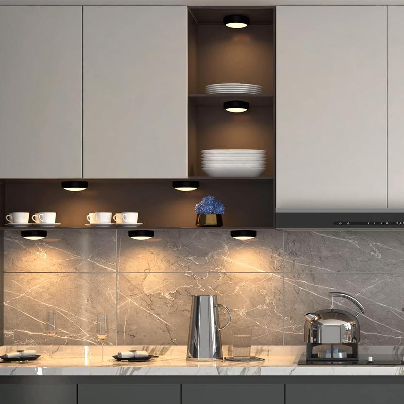 LED Puck Dimmable Night Light, Battery Powered LED Cabinet Light With Remote & Touch Control For Closets, Bedroom Walls, Cabinets, Walkways