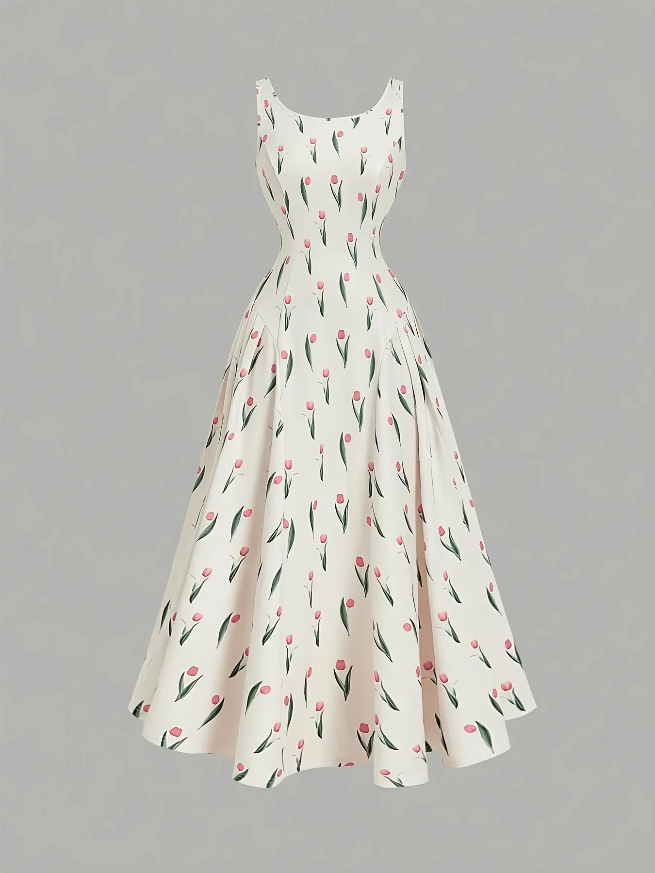 Tulip Print Floral Dreamy Elegance Long Dress, Back Tie Bow, Perfect for Garden Tea Party, Date, Party, Summer Holiday, Beach, Picnic, Festival, Birthday