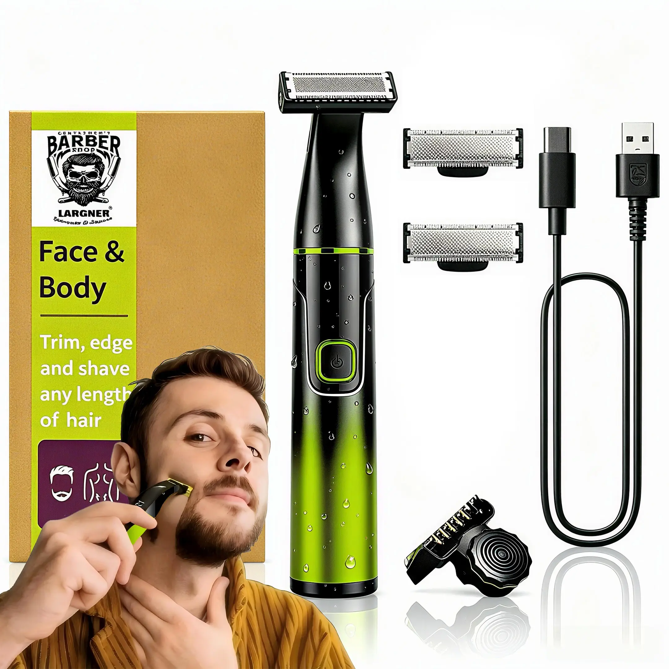 Largner Multi-Functional Waterproof Electric Trimmer, Men's Beard Styling Clipper, Body Hair Trimmer, Portable Battery-Powered Razor