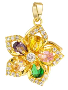 Rotatable Five-Petal Pendant with Multicolor Crystal Micro-Paved Waterfall Thread Flower Charm for DIY Women's Necklace Fashion Jewelry Accessories