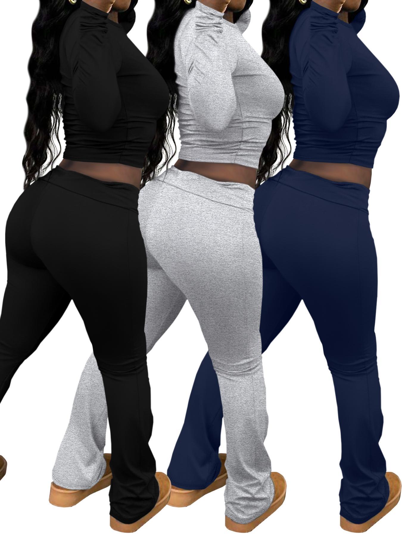 Women's Letter Print Long Sleeve Crop Top & Pants Set, Casual Fashion Cozy Legging Outfits for Daily Outdoor Wear, Women Clothing for Spring & Fall, Sweatsuit Set Outfit