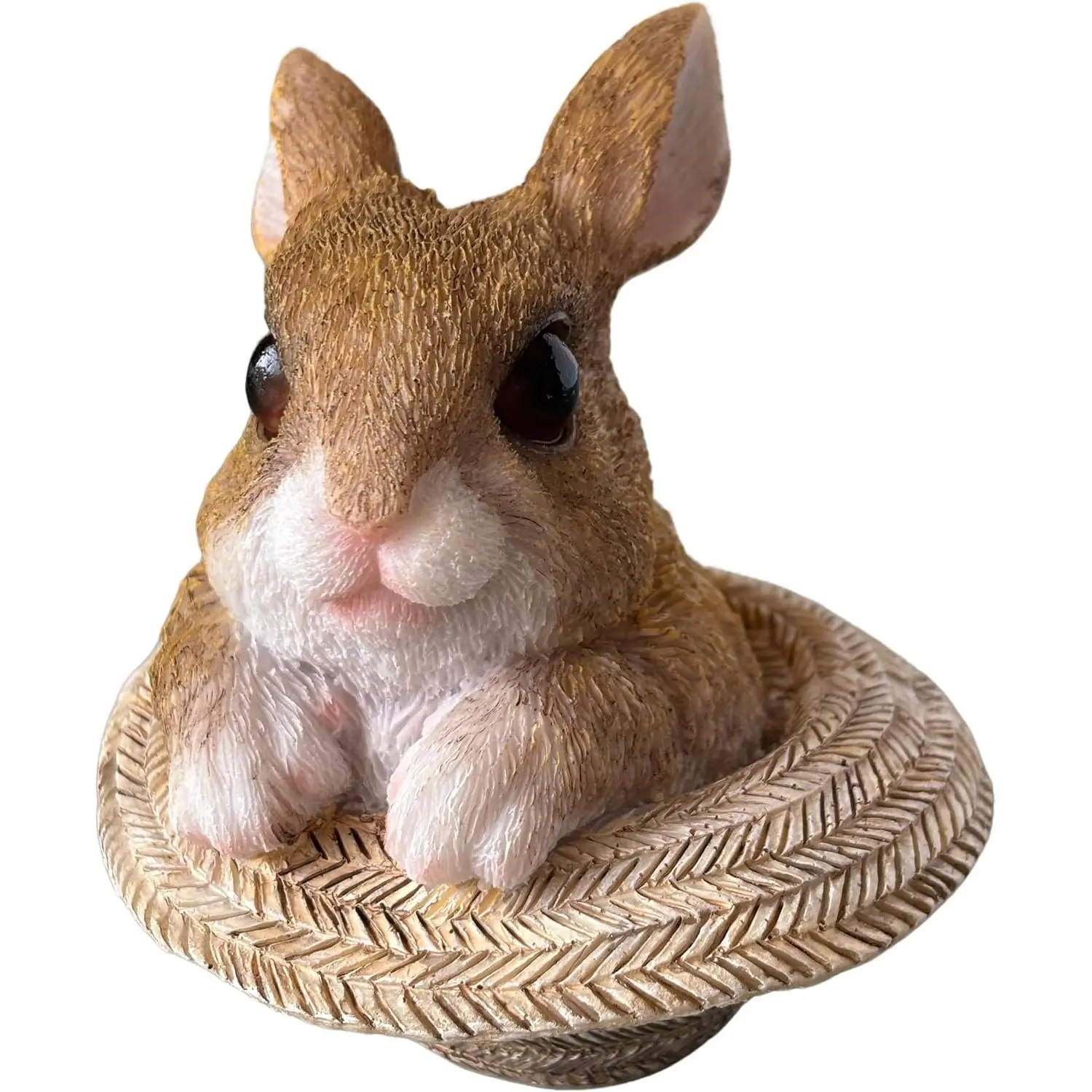 Figurine Emerging from Straw Hat - Easter Bunny Statue Decoration, Hand Painted  Ornament for Indoor Outdoor Garden Decor, Spring Tabletop Display, Collectible  (Brown)