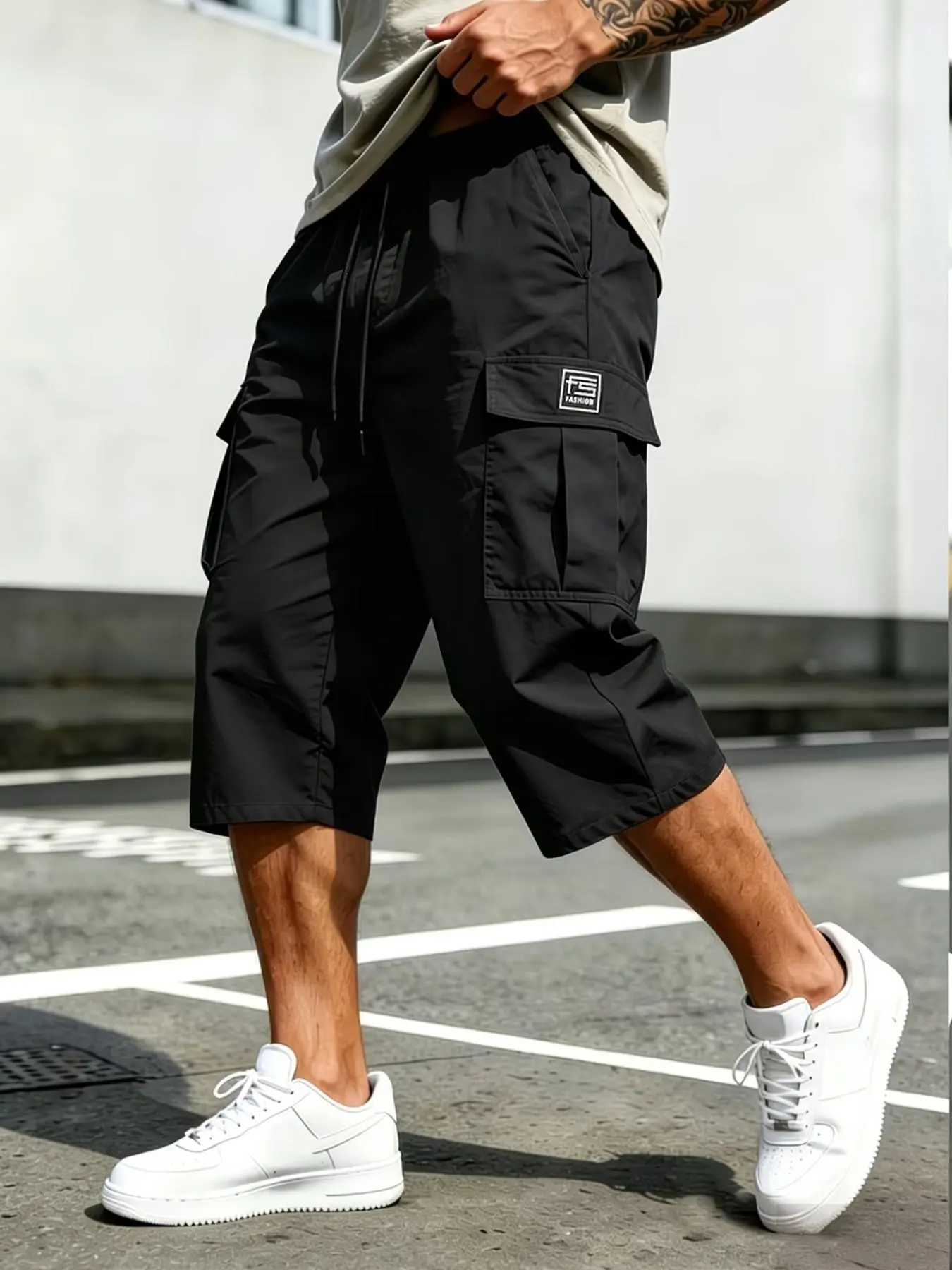 Men's Casual Loose Fit Capri cargo shorts, Multi-Pocket 3/4 Length, Daily Wear, Comfortable and Stylish, Perfect for Everyday Use