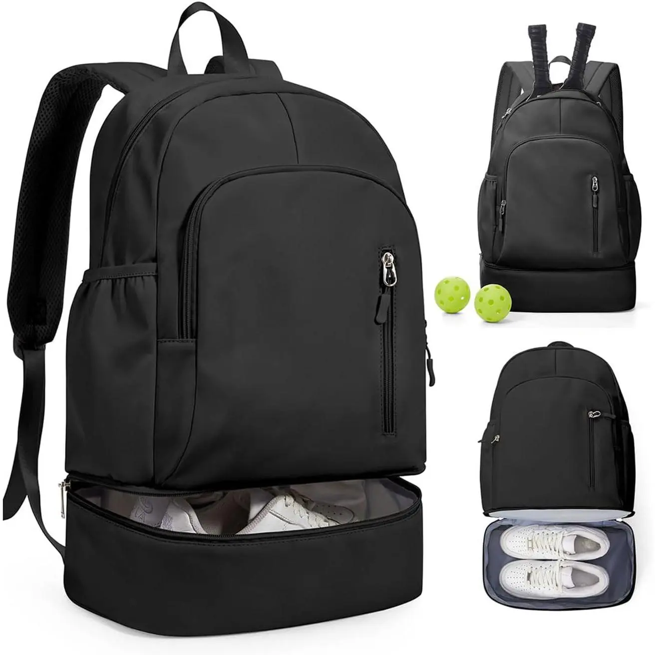 Small Black Gym Backpack for Women Men,  Gym Track Bag with Expandable Shoe Compartment, Lightweight Mini Casual Daypack   Pack for Travel Hiking Dance Yoga Fitness Track