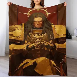 Golden Armor Emperor Throw Blanket Holy Halo Aesthetic Flannel Blanket Soft Cozy Blanket for Bedroom Living Room All Season Decor for Game Fans