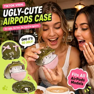 Frog AirPods Case，Ugly Cute Frog AirPods Case, Weird-Cute Resin Earbuds Storage Cover, Funny Frog Charging Case with Crown & Bow, Fits AirPods pro/ pro 2/ pro 3 /1/2/3/4, Couple Gift for Girlfriend Boyfriend, Desk Decor,Earbuds Storage Cover、Charging Case