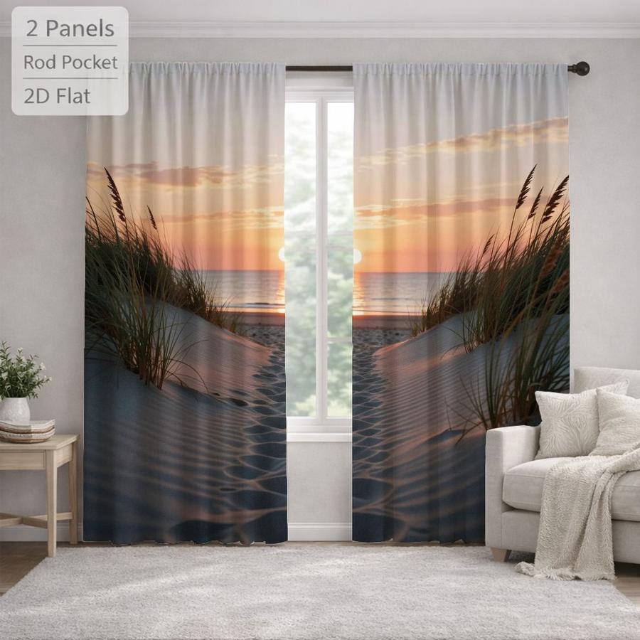 2Pcs Beach Landscape Sunset Pattern Seaside Scenery Sun Blocking Curtains Digital Printed Rod Pocket, Window Treatment For Bedroom Office Kitchen Living Room Study Home Decor