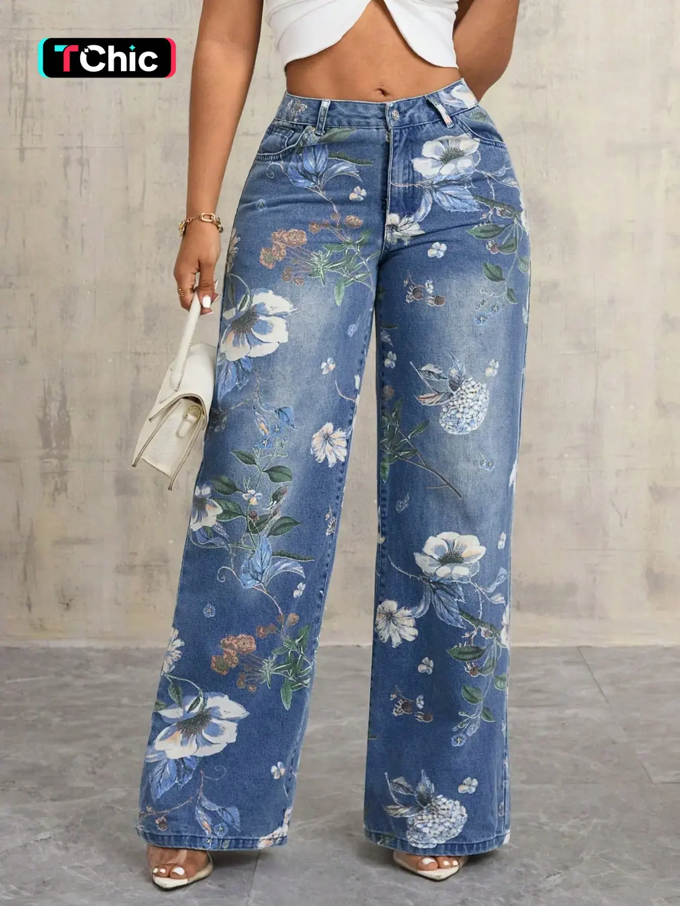 Women's Floral Print Casual Trousers, Slim-Fitting Comfortable Jeans, Elegant Daily Wear, Spring Summer Fashion, Long Pants, Casual Design Jeans