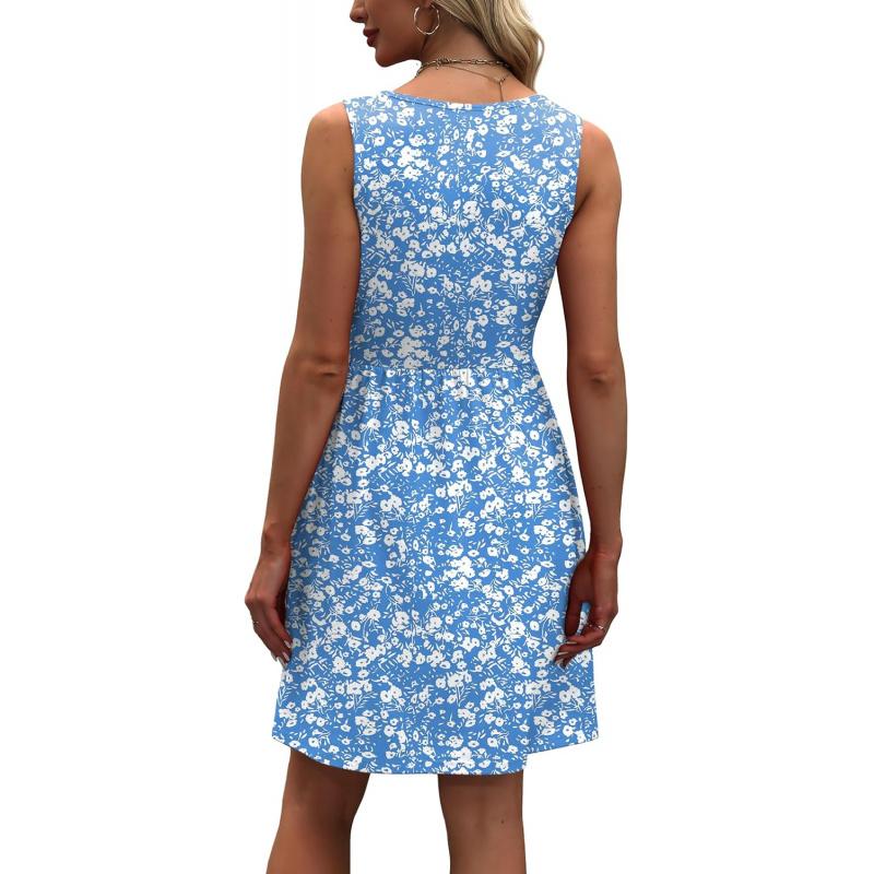 Women's Summer Dress 2026 A-Line Sleeveless Casual Sundress with Pockets Floral/Solid