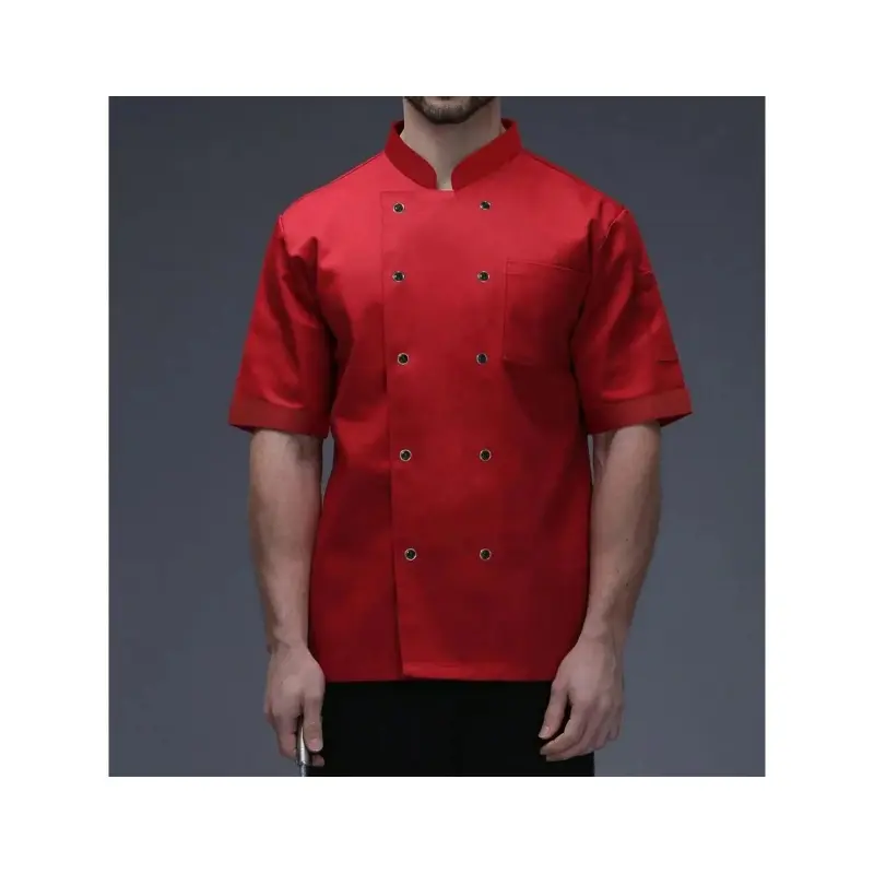 1pc Chef Coat, Unisex Stand Collar Double-Breasted Short Sleeve Breathable Lightweight Comfortable Chef Jacket