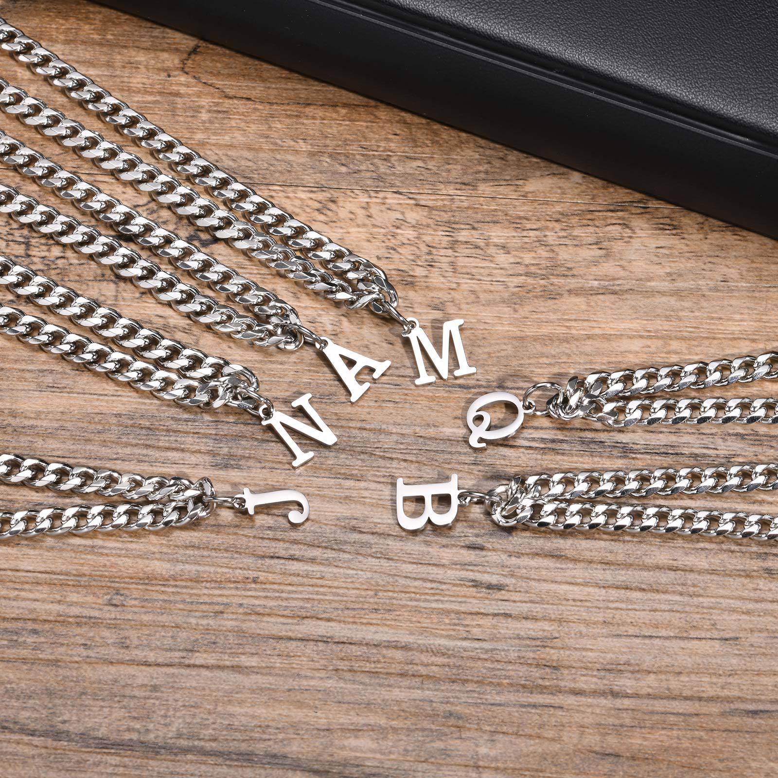 Trendy new 26-letter Cuban necklace Men's initials pendant chain Creative collarbone chain Hip-hop style necklace jewelry, boys' favorite gifts, boyfriend gifts