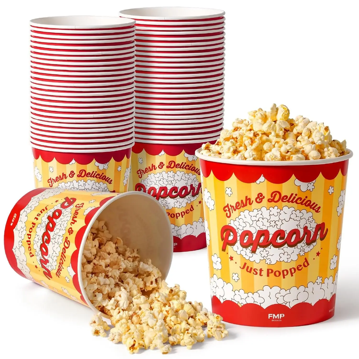 25 Pack Large Popcorn Buckets Disposable, 130 Oz Yellow and Red Paper Popcorn Containers Tubs for  and Theater Movie Night