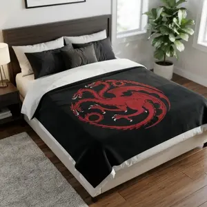 Game Of Thrones Targaryen Dragon Crest Flannel Blanket Soft Lightweight Warm Cozy Baby Blankets And Adult Blankets Throw Blanket For Bedroom Holiday Decor Bed Sofa Office Camping Travel Premium Giftable Blanket For Birthday Halloween Christmas Adult And C