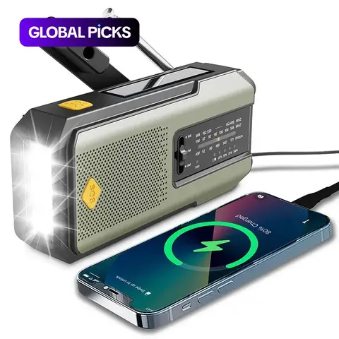 Hand-Crank and Solar-Powered Emergency Weather Radio, Solar Radios and Crank Emergency Radios, Portable Handheld Radio, Portable Rechargeable Radio, Portable Survival Radio with 2000mAh Power Bank, LED Light, and SOS Alarm for Outdoor Use #GLOBAL PICKS