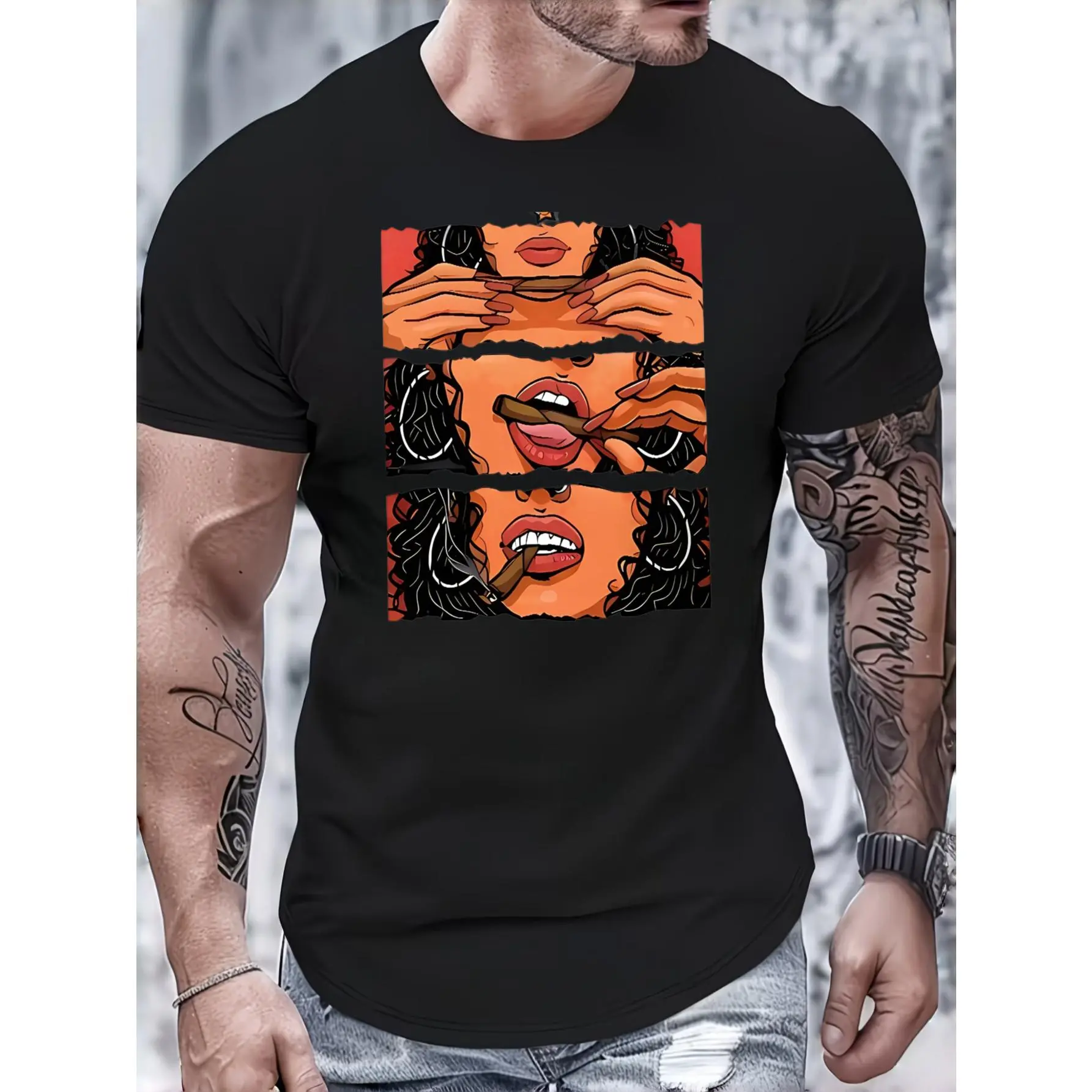 Graphic Print, Men's T-Shirt, Stylized Woman With Cigar In Comic Strip Design, Casual Summer Wear, Gift For Boyfriend Or Husband