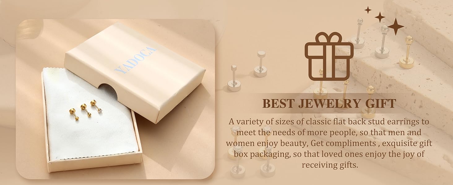 YADOCA Small Flat Back Earrings for Women Men - Hypoallergenic 14K Gold Plated Surgical Steel Screw Flat Back Stud Earrings Tiny Cartilage Earring Sets For Multiple Piercing 2/3/4mm 18pairs